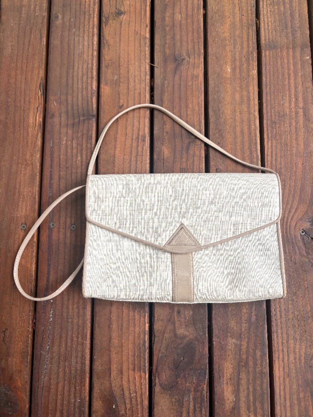 Vintage 1984 Liz Claiborne Triangle Monogram Shoulder Bag Leather Trim